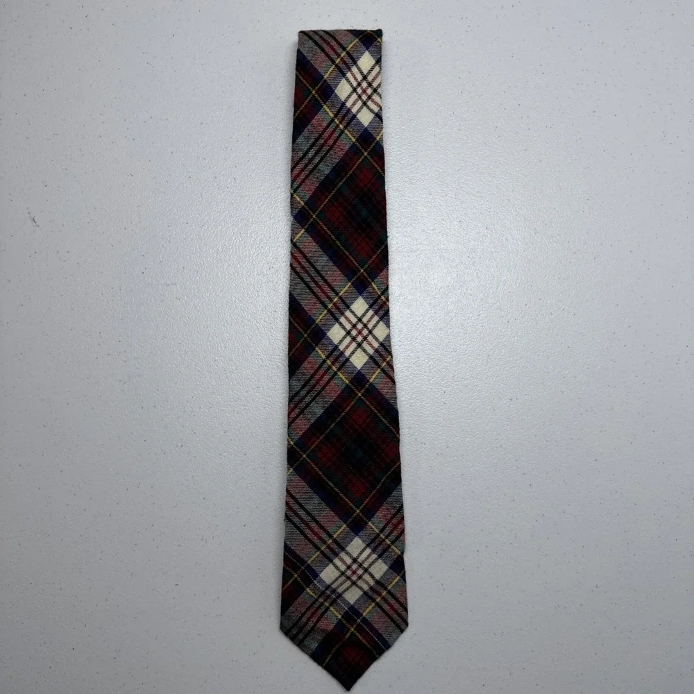 Vivella by Grant Mens Wool Cotton Blend Necktie Green Red Tartan Plaid